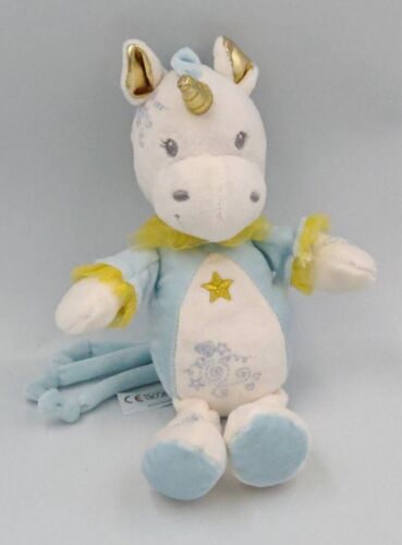 Doudou peluche licorne blanc bleu et or poupée 25cm Nicotoy Simba toys jouet soft toy unicorn baby