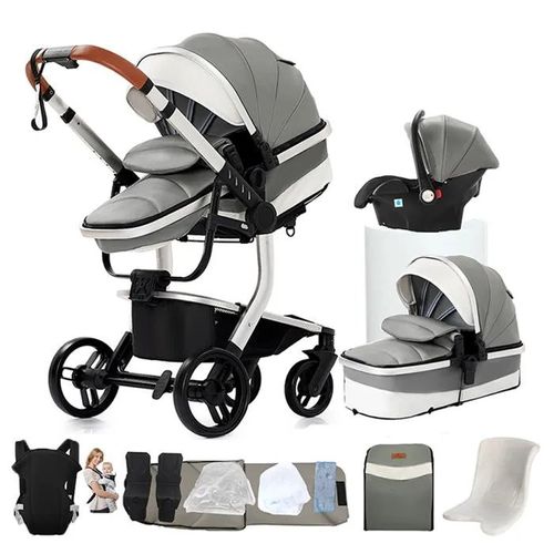 Poussette 3 En 1 Magic Zc Poussette Poussette Trio Poussette Cosy Voyage Cuir Pu Sac À Main Porte-Bébé Avec Habillage Pluie Gris