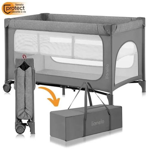 Lit Parapluie 2en1 Lionelo Jasmin - Parc Bébé - Matelas En Mousse T25 - Pliage Rapide - 2x Roulettes - Jusqu'à 15 Kg - Gris