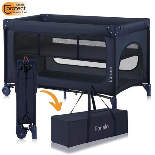 Lit Parapluie 2en1 Lionelo Jasmin - Parc Bébé - Matelas En Mousse T25 - Pliage Rapide - 2x Roulettes - Jusqu'à 15 Kg - Bleu