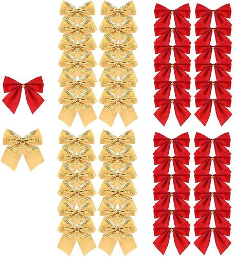 N?ud papillon pour sapin de Noël, 48 pièces, décoration pour sapin de Noël, cadeau de Noël, rouge et doré