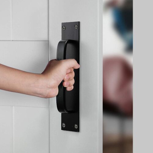 Poignée de porte coulissante, poignée d'armoire, poignée décorative, pour portes lourdes, portes extérieures, portes intérieures, portes de garage, placards (noir)