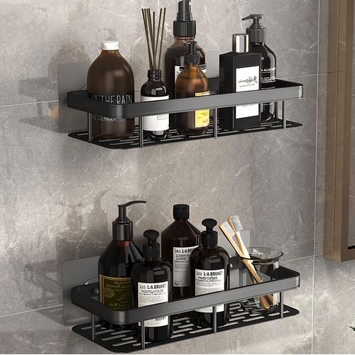 Étagère de douche, rangement de douche sans perçage, panier de salle de bain en aluminium, rangement de douche noir, porte-shampoing de douche, étagère sans perçage (1 pièce)
