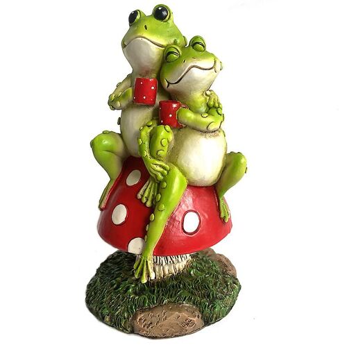 1 pièce Résine Couple Grenouilles Statue Jardin Décoration Sculpture Décoration 12.5*12*21.5cm