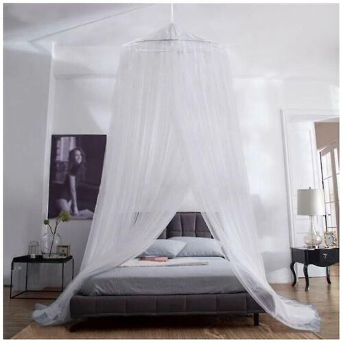 Moustiquaire pour lit double en tissu polyester transparent blanc 300 mailles, installation rapide et facile, convient aux lits bébé, simples, doubles et king size