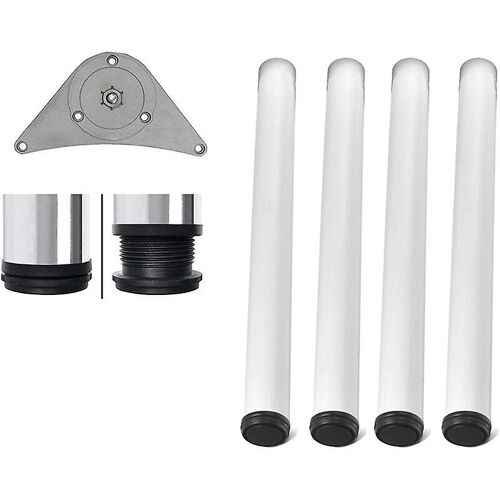Pieds de table blancs réglables en hauteur, lot de 4. Hauteur du support de table : 72,5 cm, réglable + 2,5 cm.