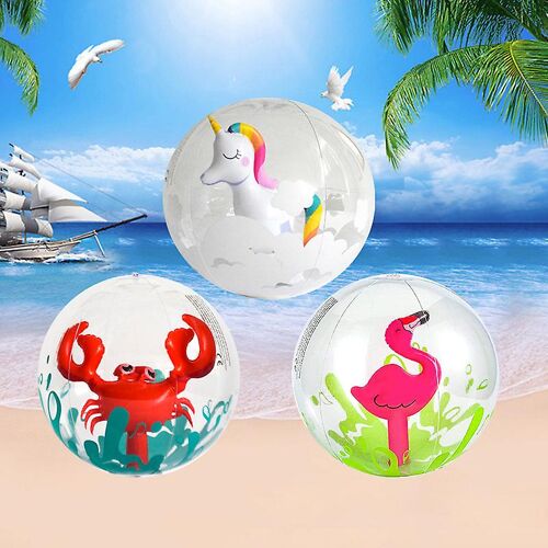 Lot De 3 Ballons De Plage Gonflables 3d, Avec Licorne, Crabe, Flamant Rose, Diamètre 40 Cm, Pour Enfants, Pour La Natation