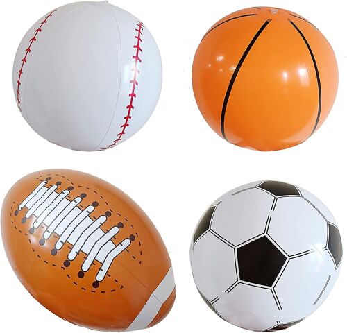 4 Pièces Ballon De Plage Gonflable 40cm Ballon D'eau Gonflable Pvc Football Basket-Ball Baseball Football Ballon De Plage Ballon De Plage Pour Piscine Plage Ou Comme Décor
