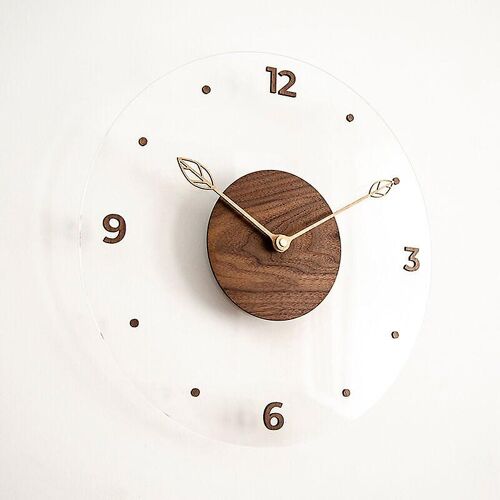 Horloge murale nordique simple et créative en bois massif, verre acrylique, horloge murale décorative pour salon, 25,4 cm