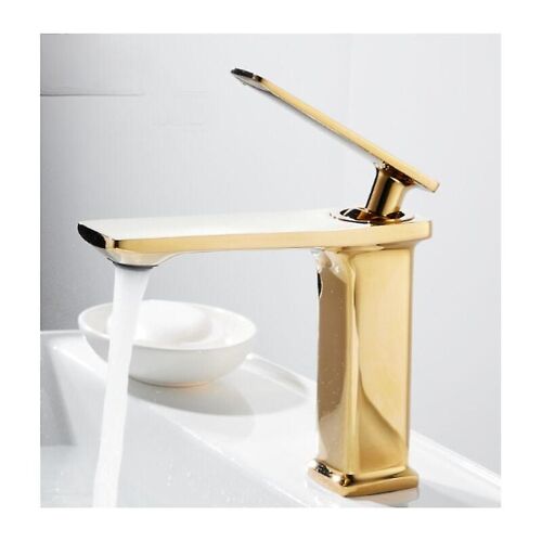 Robinet de lavabo entièrement en cuivre avec eau chaude et froide pour lavabo de salle de bain, couleur dorée