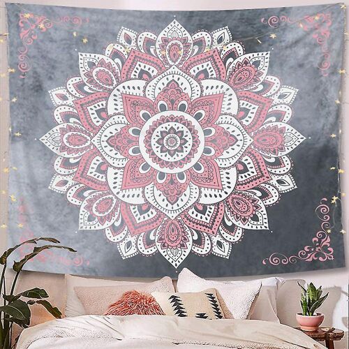 Tapisserie murale indienne bohème psychédélique mandala 150 x 130 cm, décoration murale à suspendre