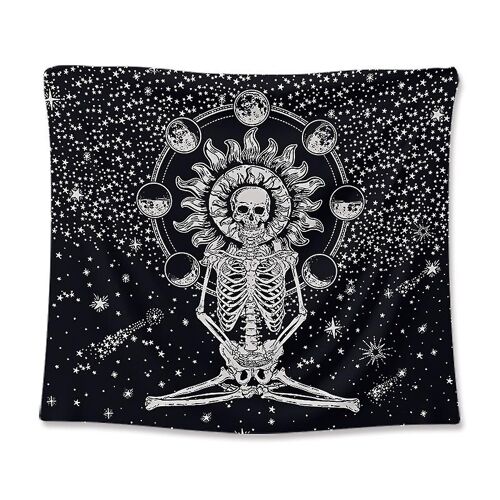 Tapisserie Murale Motif Crâne, Méditation, Squelette, Lune, Éclipse, Ciel Étoilé Noir Et Blanc, Pour Salon, Chambre À Coucher, 100 X 150 Cm