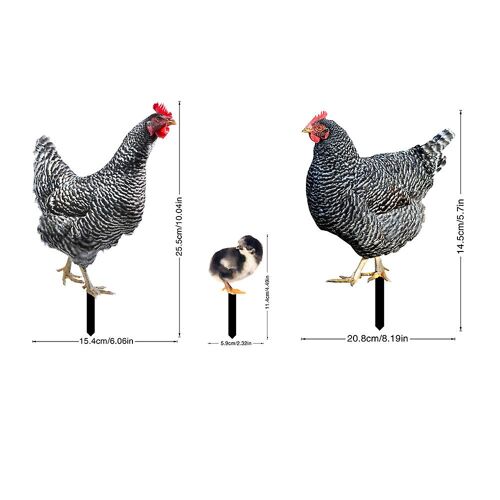Lot de 3 piquets de jardin en forme de coq, poule et poussin - Décoration acrylique - pour jardin, pelouse