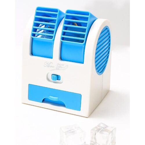 Mini ventilateur de climatisation portable USB sans hélice, double couche, 11 x 11 x 13,5 cm, bleu