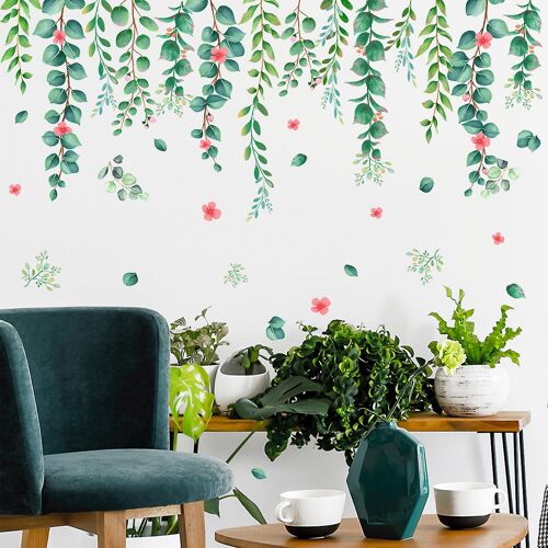 Un ensemble d'autocollants muraux à fleurs, de jolies feuilles vertes, pour décoration murale, pour chambre, salon, bureau