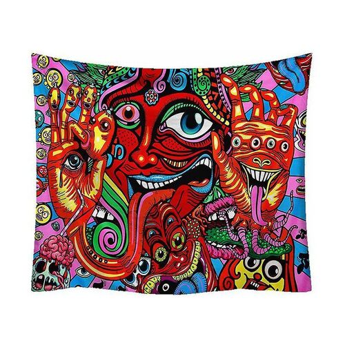 Tapisserie Murale Psychédélique Arabesque, Tapisserie Murale Hippie, Tapisseries À Motifs Rétro Abstraits, Tapisserie Fractale Magique Pour Chambre À Coucher, Salon (F