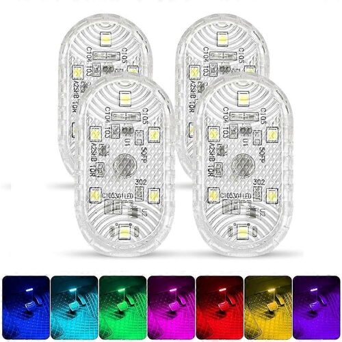 Lot De 4 Éclairages Intérieurs De Voiture Rvb, Lampe Tactile Led 7 Couleurs, Plafonnier Rechargeable Par Usb