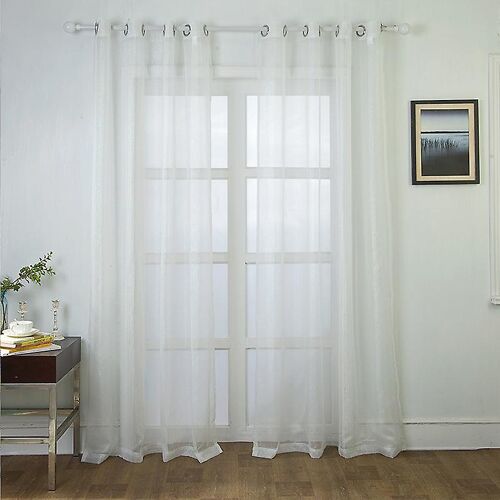 Lot de 1 rideau en voile effet lin blanc à ?illets avec motif brodé blanc 140x240cm pour chambre garçon