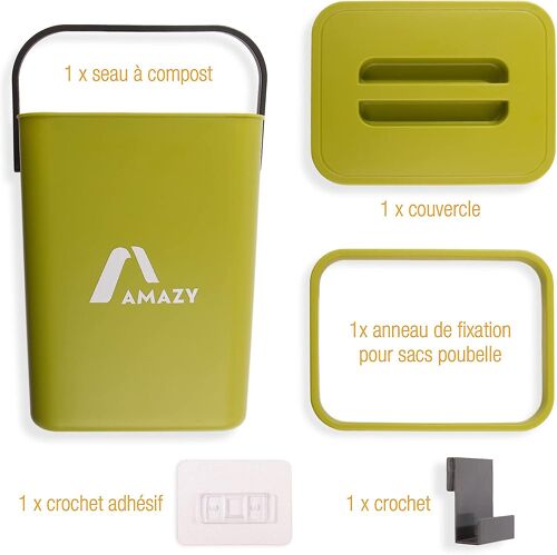 Composteur de cuisine en plastique pour déchets organiques - Poubelle de table avec couvercle - Petite poubelle sous l'évier - Anti-odeurs - Vert, 5 L