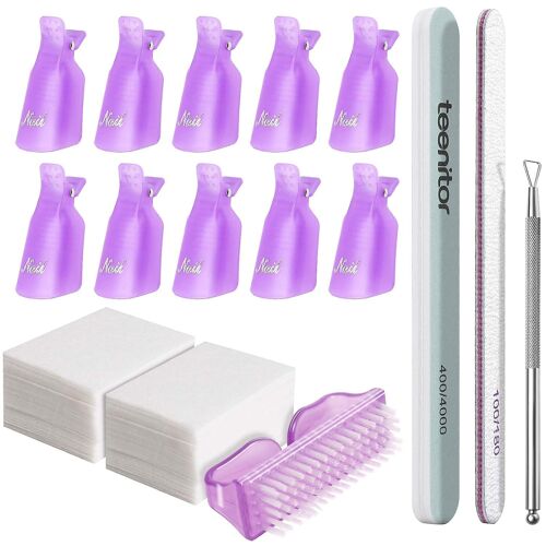 Kit D'outils Pour Retirer Le Vernis À Ongles En Gel Avec Clips, Tampon Pour Retirer Les Ongles, Rehausseur De Cuticules, Brosse À Ongles, Lime À Ongles Grain 120/180, Bloc Polissoir Grain 400/4000