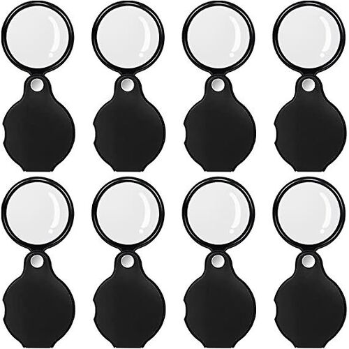 Lot de 8 mini loupes de poche pliables 10X avec protection rotative noire pour la lecture, les livres, les bijoux¿