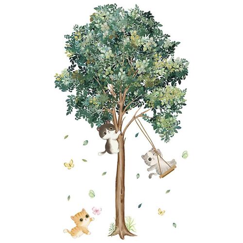 1 autocollant mural arbre à chats, amovible, décoration murale verte pour salon, chambre à coucher, fenêtre, armoire murale
