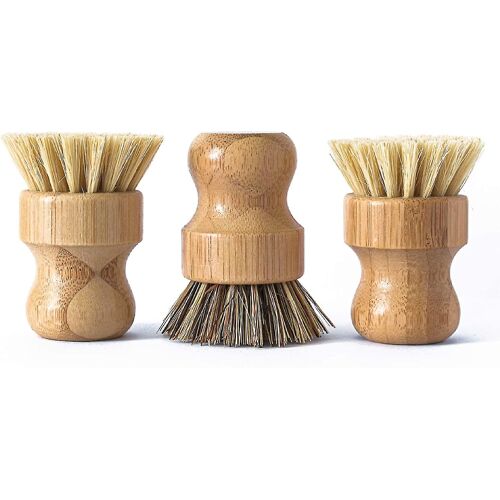 Lot de 3 brosses à vaisselle en bambou naturel pour nettoyer la vaisselle