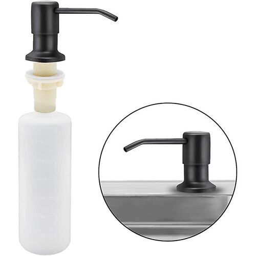 Distributeur de savon pour évier de cuisine, 350 ml, en acier inoxydable, rechargeable (noir mat)