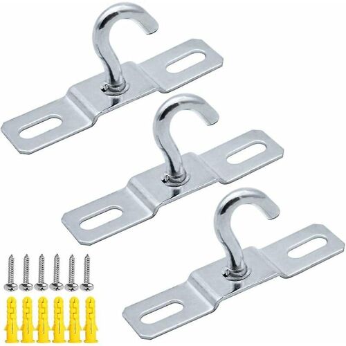 Lot de 3 crochets de plafond, plaque de base, crochet de lustre, montage à vis, suspension robuste en fer zingué (77 mm)