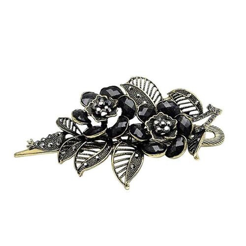 Pince À Cheveux Style Fleur De Rose Noire Vintage Avec Strass, Accessoire Rétro Pour Femmes Et Filles 