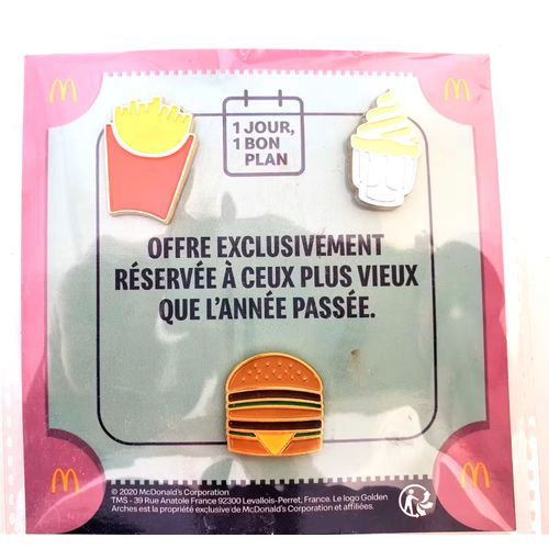 3 Pins Rare Mc Donald Mac Do Offre Exclusivement Réservé À Ceux Plus Vieux Que L'Année Passée