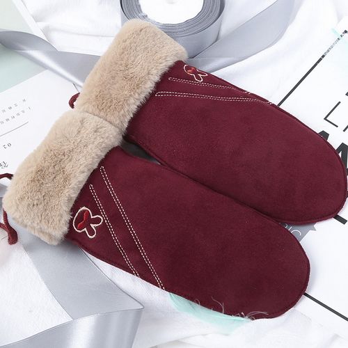 Gants D'hiver Chauds En Imitation Daim Pour Enfants, Couleur Bordeaux