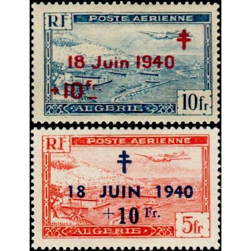 Algérie, Département Français 1947 / 1948, Très Beaux Timbres Neufs** Luxe De Poste Aérienne Yvert 7 Et 8, 7ème Et 8ème Anniversaire De L'Appel Du 18 Juin 1940 Par Le Général De Gaulle.