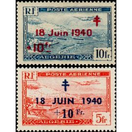 Algérie, Département Français 1947 / 1948, Très Beaux Timbres Neufs** Luxe De Poste Aérienne Yvert 7 Et 8, 7ème Et 8ème Anniversaire De L'Appel Du 18 Juin 1940 Par Le Général De Gaulle.