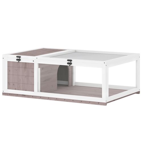 Enclos Pour Tortue - Parc Pour Tortue - Niche, Enclos Extérieur, Toits Ouvrants Verrouillables - Plexiglas Métal Sapin Taupe