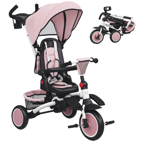 Tricycle Évolutif Pliable Réglable 6 En 1 Rose