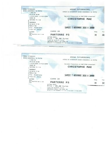 Vente Deux Billets Pour Concert Christophe Mae Poitiers Futuroscope Le Samedi 7 Novembre 2026 À 20 H