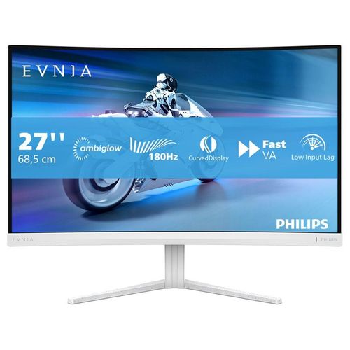 Philips Evnia 5000 27M2C5201L - Écran LED - jeux - incurvé - 27" - 1920 x 1080 Full HD (1080p) @ 180 Hz - Fast VA - 3000:1 - HDR10 - 0.5 ms - 2xHDMI, DisplayPort - blanc