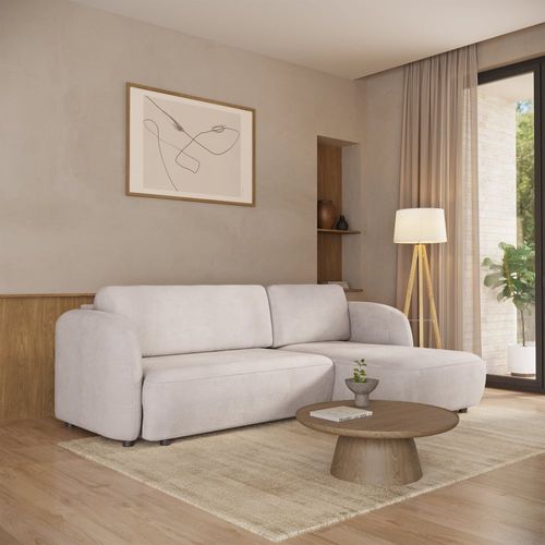 Canapé d'angle convertible 5 places en tissu beige