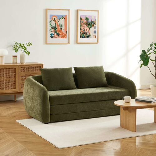 Canapé droit convertible en tissu 2 places vert