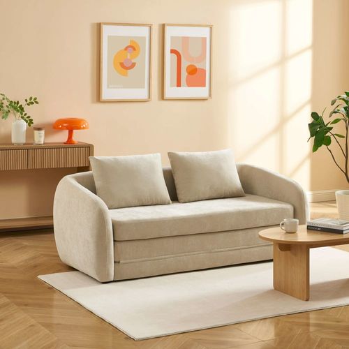 Canapé droit convertible en tissu 2 places beige