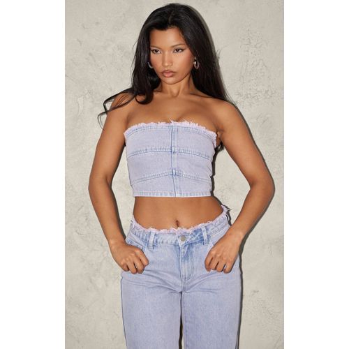 Femme Crop Top En Jean Javélisé Lilas À Ourlet Élimé | Taille 40