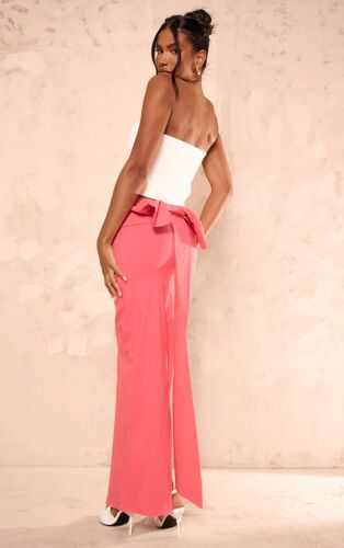 Femme Jupe Longue Tissée Stretch Rose Vif Oversize À Détail Noeud | Taille 36