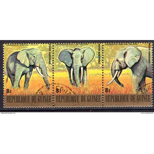 Guinee 1977 Animaux Les Elephants Bande De 3 Timbres Neuf**  Yvert N° Pa 119-21