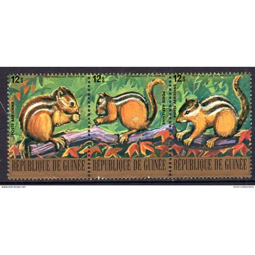 Guinee 1977 Animaux Les Funambulus Bande De 3 Timbres Neuf**  Yvert N° Pa 128-30