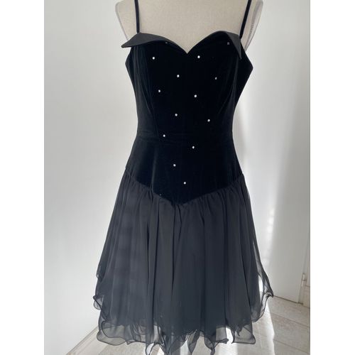 Robe Bretelles Bustier Noir Taille 40/42 Jupe Volant 