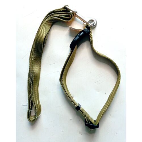 Laisse Et Collier Nylon Kaki Taille L (18 Kg 33 À 55 Cm Maxi).