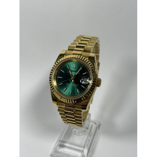 Seiko Automatique  Cadran Vert Stick Dial, Boîtier Or 39mm, Mouvement Nh35