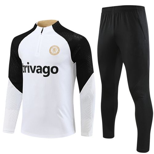 Ensemble Entraînement Chelsea 23/24 Maillot Football Adulte Enfant Manches Longues Blanc