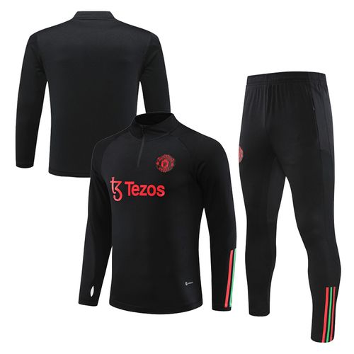 Ensemble Entraînement Manchester United 23/24 Maillot Football Adulte Enfant Manches Longues Noir